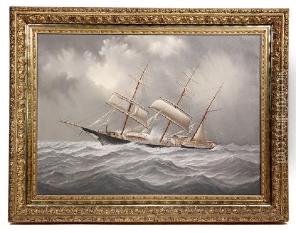 Ship 'western Belle' In Gale Force Storm Oil Painting - Charles Sidney Raleigh