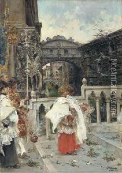 A Procession Before The Bridge Of Sighs Oil Painting - Arcadio Mas Y Fondevila
