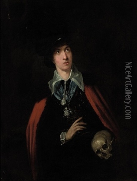 Portrait Of An Actor As Hamlet Holding The Skull Of Yorick Oil Painting - Thomas Lawrence