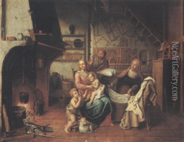 Interiors With The Holy Family, Saint Anne And Saint John The Baptist Oil Painting - Pieter Jacob Horemans