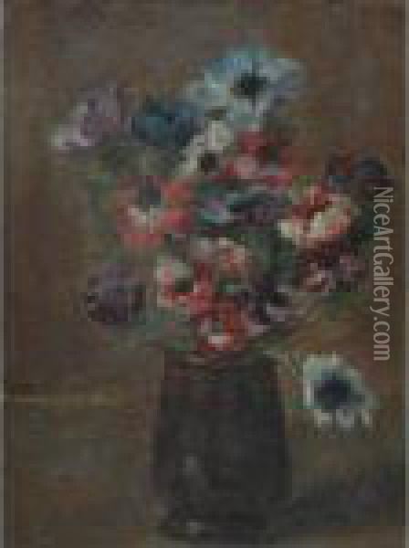 Still Life With Anemones Oil Painting - Leon Richet