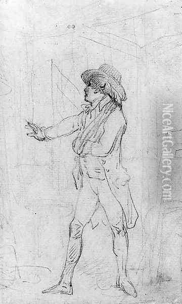 Study of a gentleman, with his arm in a sling, possibly the artist in his studio Oil Painting - Thomas Rowlandson