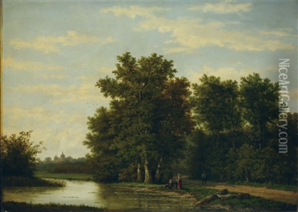 Landschaft Mit Anglern Oil Painting - Marinus Adrianus Koekkoek