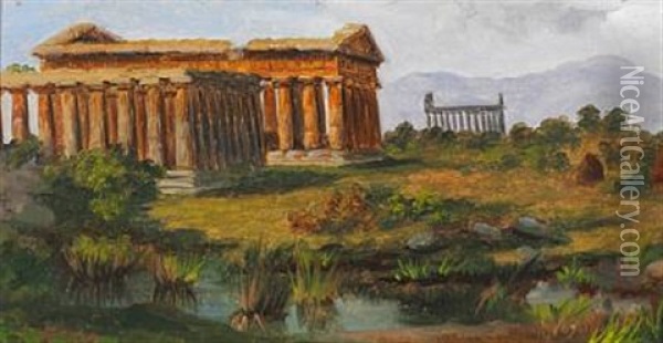 The Temples Of Paestum Oil Painting - Jorgen Roed