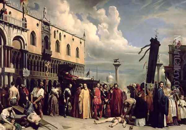 Funerary honours given to Titian who died in Venice in the plague of 1576 Oil Painting - Alexandre-Jean-Baptiste Hesse
