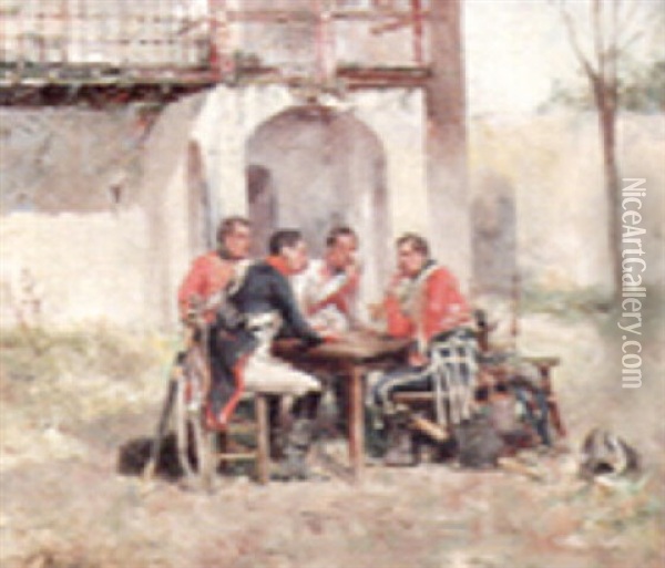 Discussing The Campaign Oil Painting - Francisco Domingo Marques