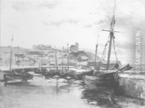 A Scottish Harbour Oil Painting - Robert Buchan Nisbet