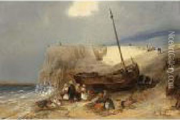 A Coastal Scene Oil Painting - Eugene Isabey