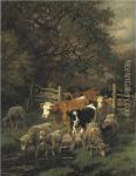 A Drover Driving Livestock Oil Painting - Paul Weber