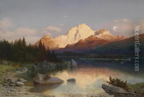 Evening Light Over The Hoher Goll Oil Painting - August Albert Zimmermann