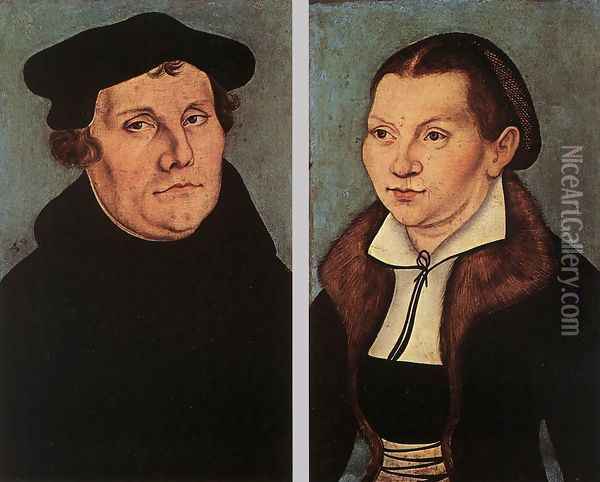 Portraits of Martin Luther and Catherine Bore 1529 Oil Painting - Lucas The Elder Cranach