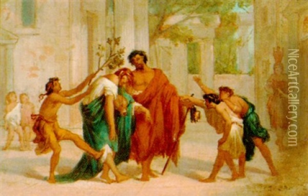Die Verspottung Des Diogenes Oil Painting - Jean-Baptiste (James) Bertrand