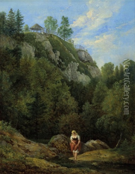 Am Bachufer Oil Painting - Johann Nepomuk Schoedlberger