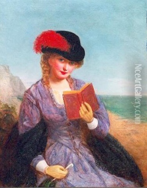 Young Lady Reading On The Beach Oil Painting - William Powell Frith