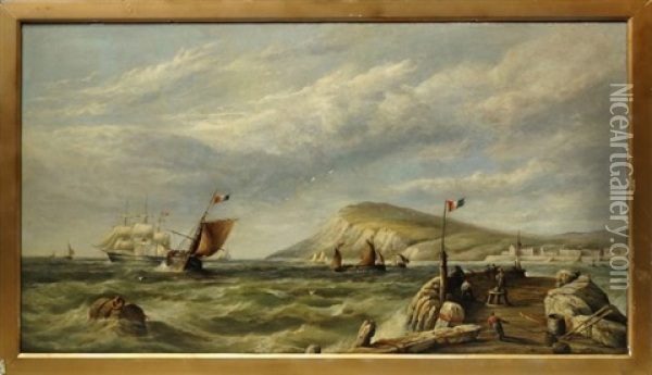 Shipping Off A French Harbour Oil Painting - Henry King Taylor