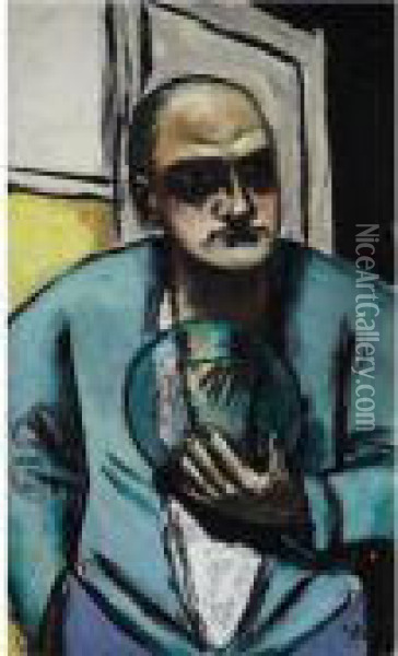 Selbstbildnis Mit Glaskugel (self-portrait With Crystal Ball) Oil Painting - Max Beckmann