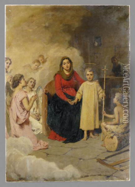 Sacra Famiglia Oil Painting - Eleuterio Pagliano