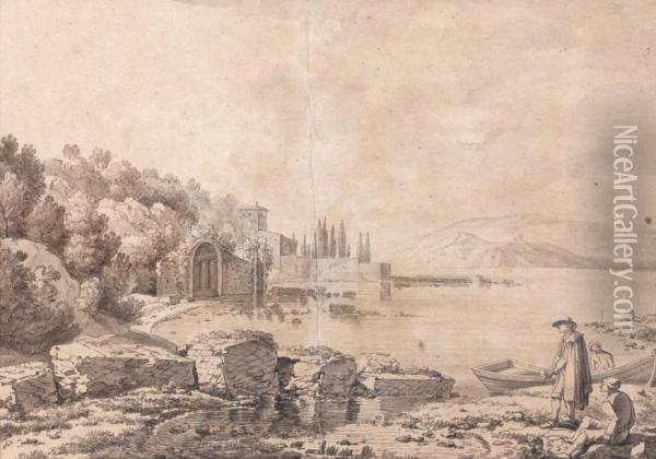 Riviere Devant Des Ruines Oil Painting - Pietro Giacomo Palmieri