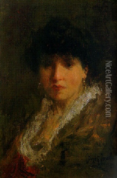 Portrait Of Sarah Bernhardt, Head And Shoulders Oil Painting - Jozef Israels