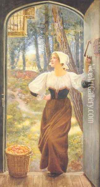 Tithe in Kind Oil Painting - Edward Robert Hughes R.W.S.
