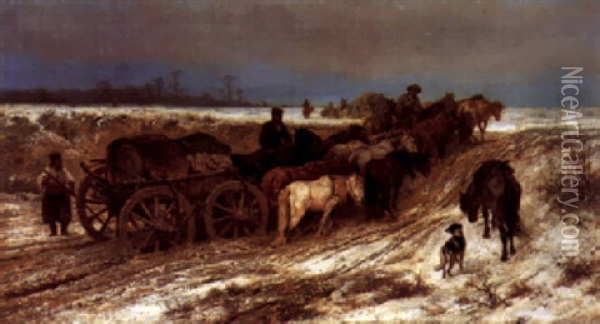 Pferdefuhrwerk Im Winter Oil Painting - Adolf Schreyer