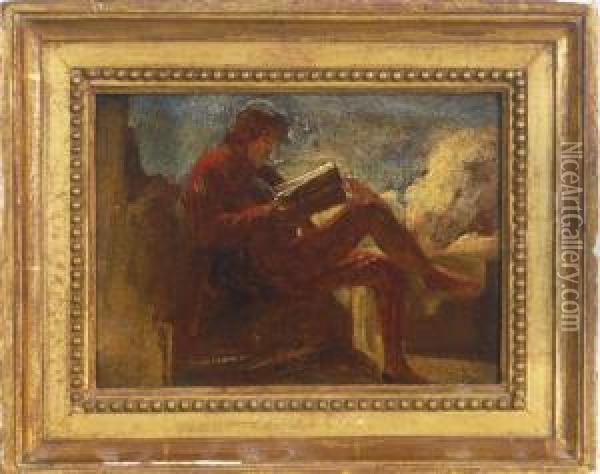 Seated Man Reading Oil Painting - Thomas Couture