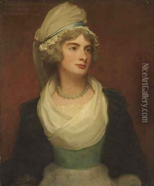 Portrait Of Georgiana Anne, Lady Townshend, Daughter Of William Poyntz Of Midgham, Berkshire, Three-Quarter-Length, In A White Dress With A Blue Sash Oil Painting - George Romney