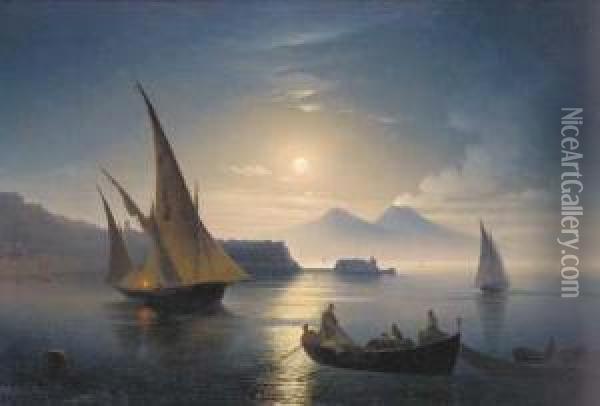 The Bay Of Naples By Moonlight Oil Painting - Ivan Konstantinovich Aivazovsky