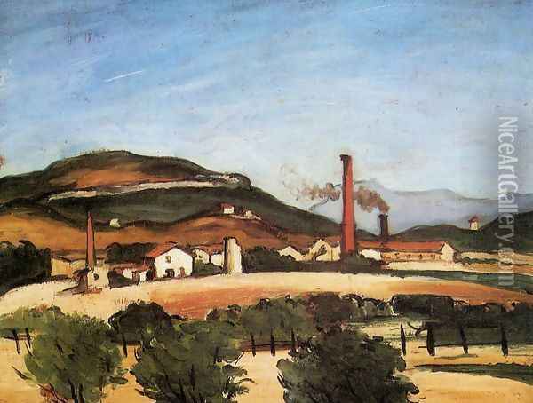 Factories Near Mont De Cengle Oil Painting - Paul Cezanne
