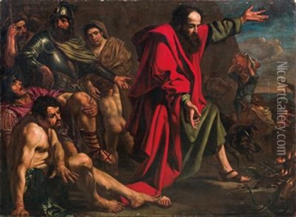 Saint Paul Destroying The Serpent Oil Painting -  Caravaggio