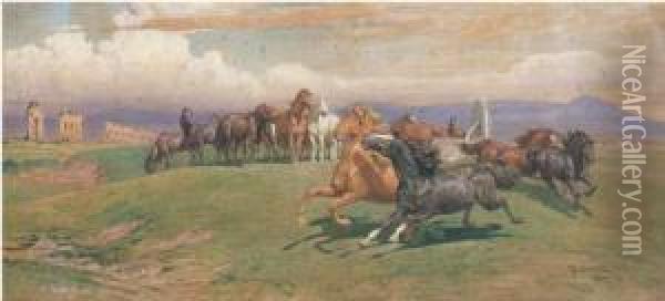 Cavalli Nella Campagna Romana Oil Painting - Francesco Coleman