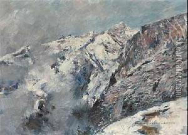 Blick Auf Die Alpenkette Bei Innsbruck. Oil Painting - Rudolf Schramm-Zittau