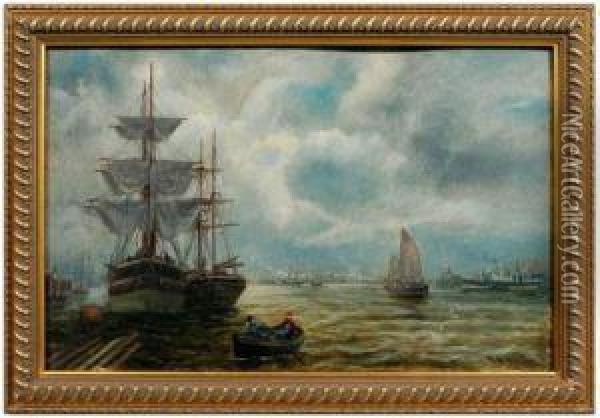 Busy Harbor Scene Oil Painting - Bernard Benedict Hemy