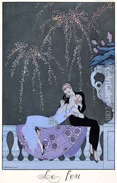 The Fire, illustration for 'Fetes Galantes' Oil Painting - Georges Barbier