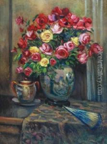 Roze W Wazonie Oil Painting - Hans Herrmann