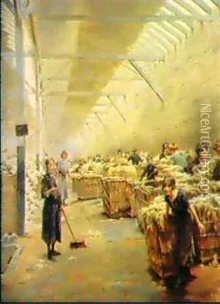 Lainerie D'une Filature Du Nord Oil Painting - Ferdinand Joseph Gueldry