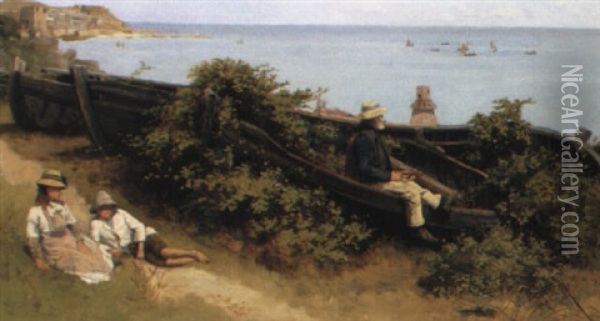 Waiting For The Boats, St. Ives Oil Painting - Percy Robert Craft