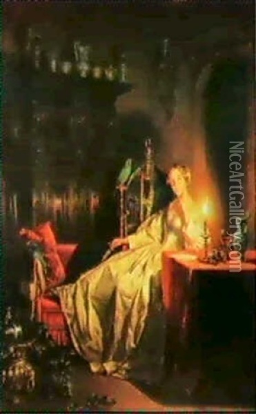 A Lady By Candlelight Oil Painting - Petrus van Schendel