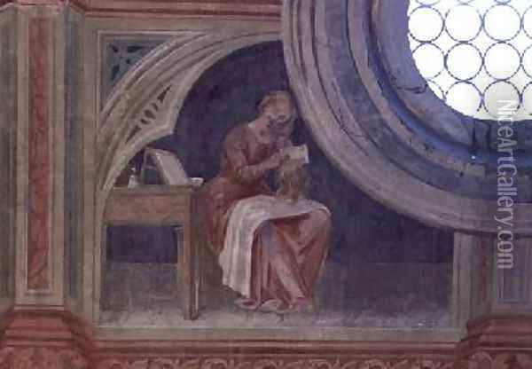 The Toilet woman combing her hair after Giotto 1450 Oil Painting - Nicolo & Stefano da Ferrara Miretto