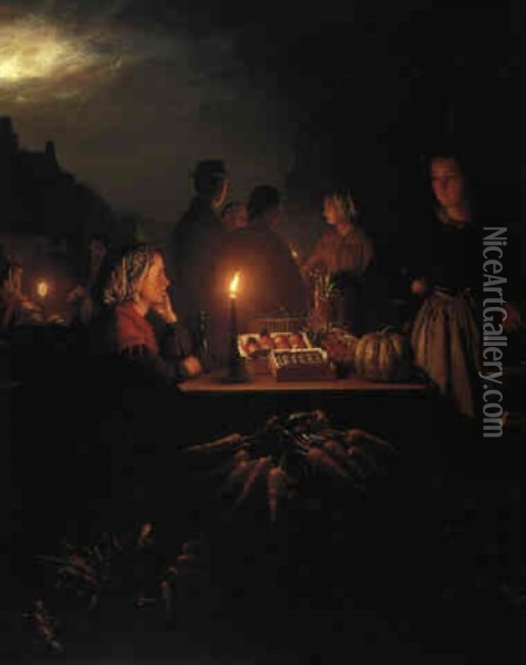 A Market At Night Oil Painting - Petrus van Schendel