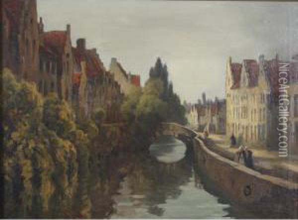 Canal Scene, Amsterdam Oil Painting - Georges Chavignaud
