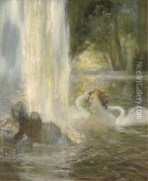 Reverie In The Fountain Oil Painting - Gaston de Latouche