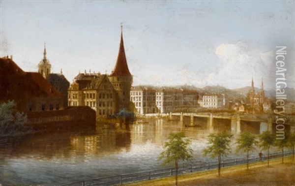 Blick Auf Luzern Oil Painting - Johann Wilhelm Jankowski