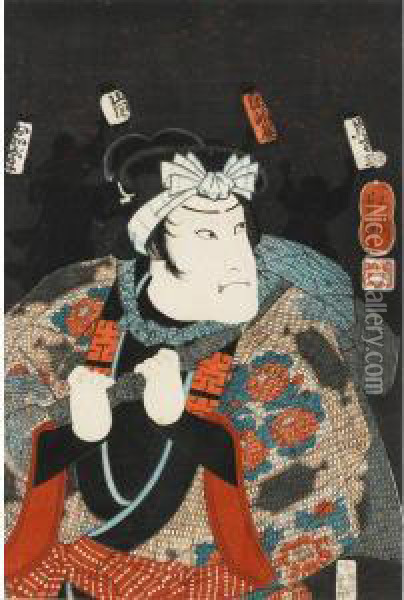 Two Kabuki Portraits Oil Painting - Yoshiume