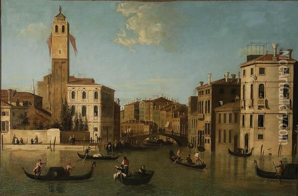 Venetian Canal Scene Oil Painting - John Joseph Hughes