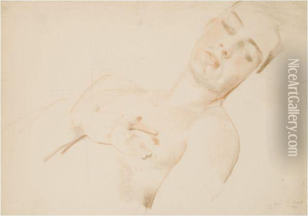 Reclining Male Nude Oil Painting - Konstantin Andreevic Somov