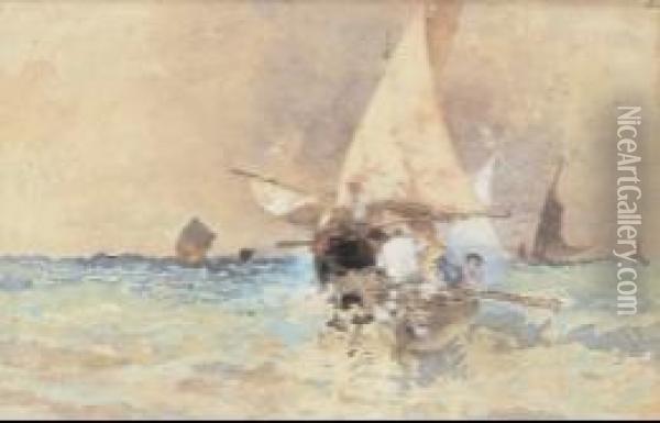 Marina Con Barche Oil Painting - Edoardo Dalbono