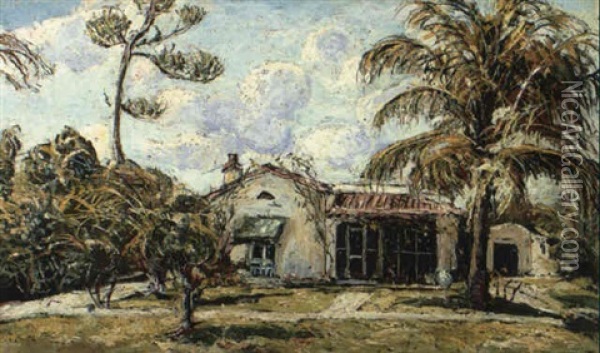 My House In Coral Gables, Florida Oil Painting - Ernest Lawson