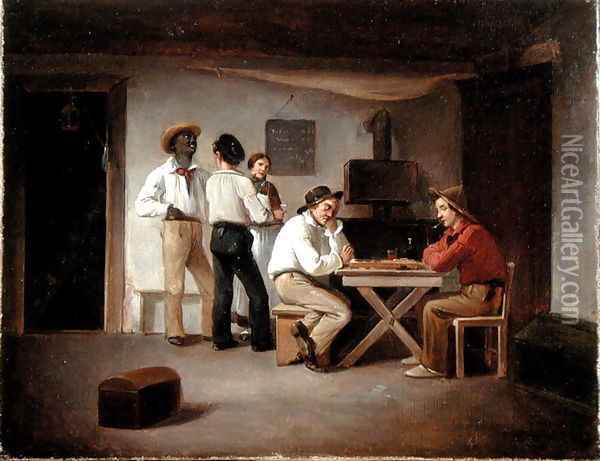 Sailors Playing a Board Game in a Tavern Oil Painting - Christian Andreas Schleisner