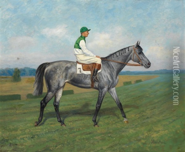 Maestoso With Jockey Oil Painting - Karl Volkers